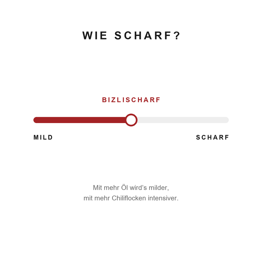 Schärfe-Skala: bizlischarf liegt in der Mitte zwischen mild und scharf